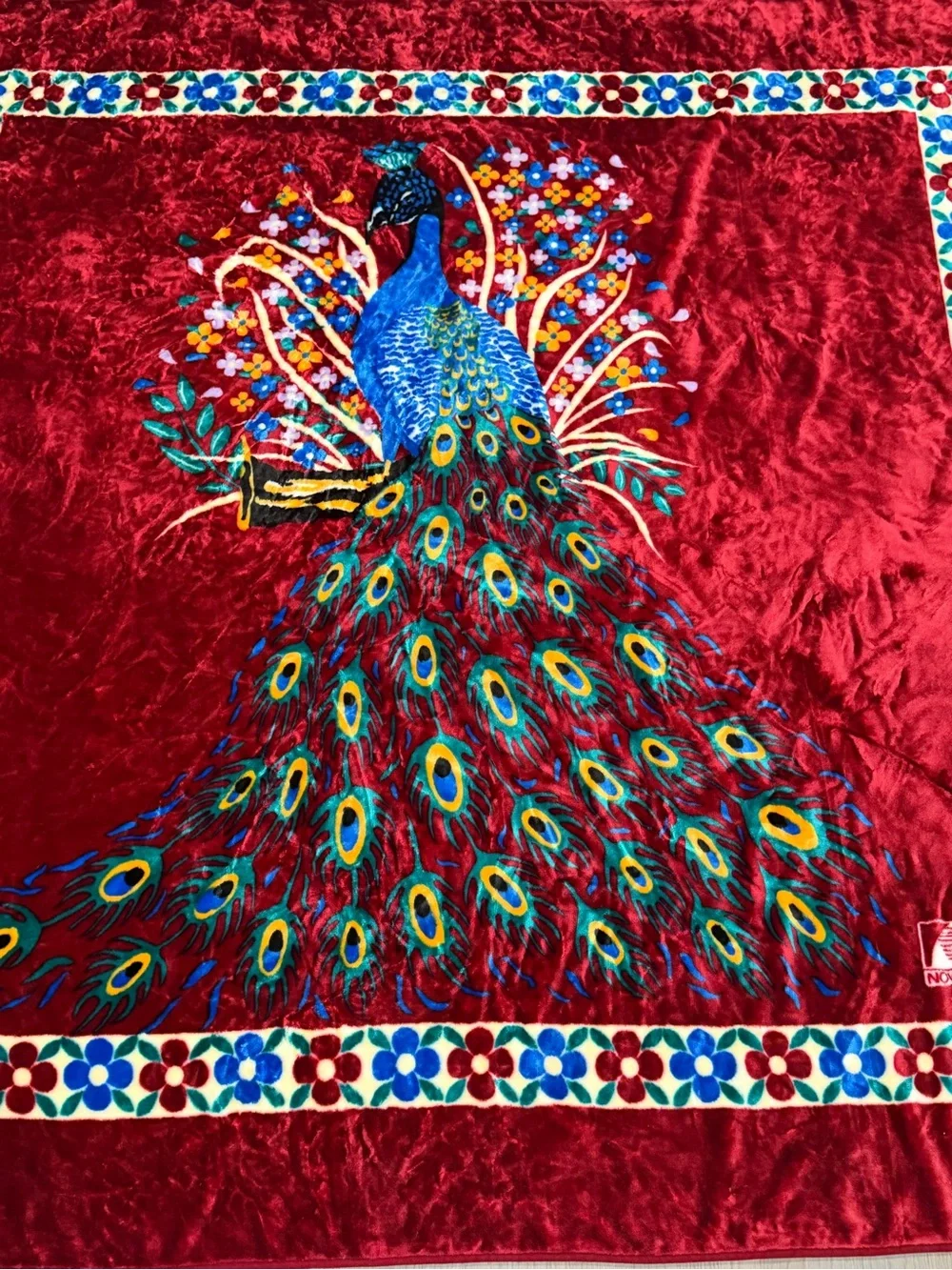 VINTAGE Mexican Novatex Colorful Peacock Blanket King Size Acrylic